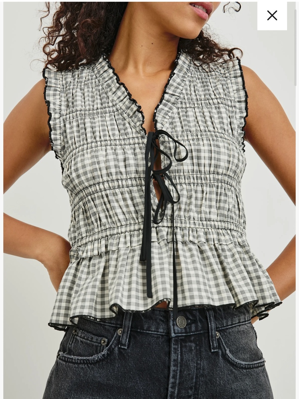 NWT Rails Martine Gingham Smocked Ruffle Crop Top
